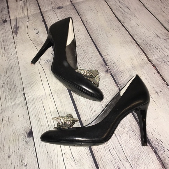 Nine West Camelita mesh bow black leather heels - Picture 5 of 10